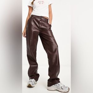 ASOS brown faux leather straight legged pants